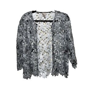 Chico's lace cardigan woman Size 1 Blue White floral open cardigan sheer jacket